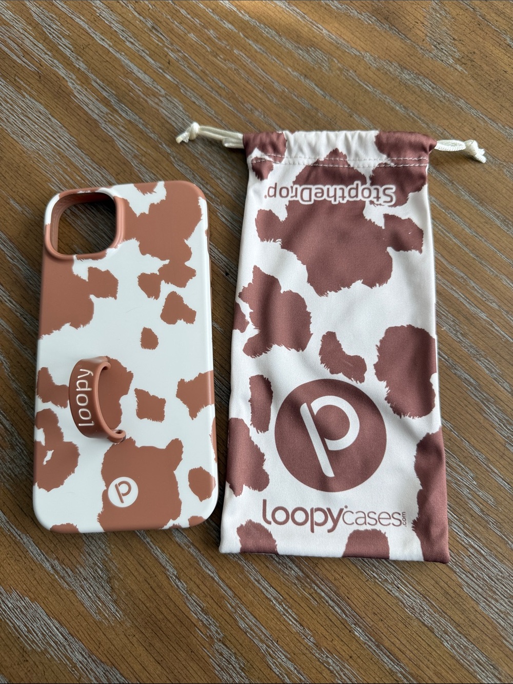 Loopy Case Brown and White Cow Print iPhone Case with Loopy Strap
